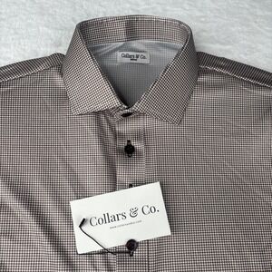 NWT Collars and Co Dress Collar Polo Shirt Mens Medium Houndstooth Brown